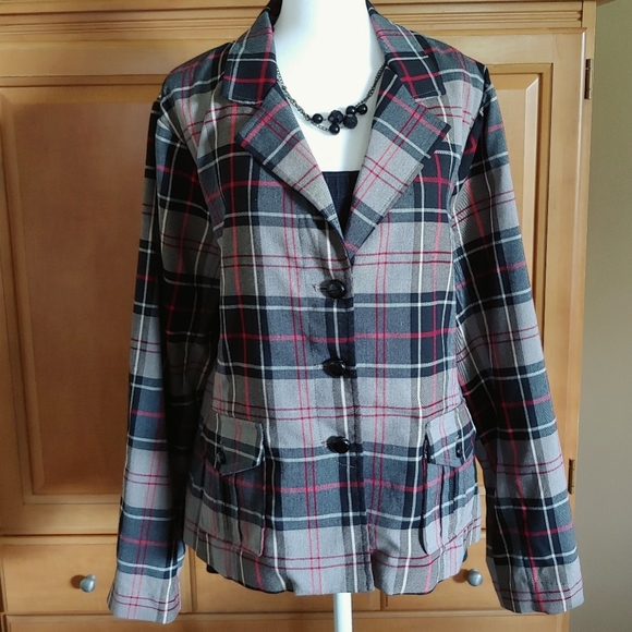 Joan Rivers Jackets & Blazers - Joan Rivers Tartan Plaid Blazer - Black/Red